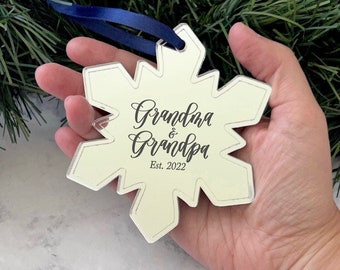 Grandparent Ornament - Acrylic Snowflake Ornament Personalized - New Grandparents Gift - Pregnancy Ornament - Grandparents to be