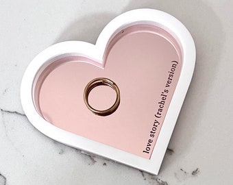Personalized Acrylic Heart Ring Dish: Love Story Engagement Tray