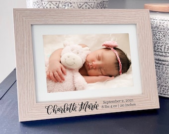 Cadre photo bébé personnalisé : statistiques de naissance gravées, cadeau nouveau-né