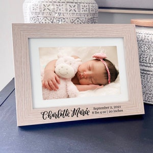 Baby Picture Frame Personalized - Engraved Wood Photo Frame - Birth Stats Gift - Baby Announcement Frames for Newborn Baby Boy or Baby Girl