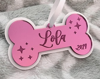 Décoration personnalisée en os de chien - Cadeau de Noël pour chiot en acrylique gravé