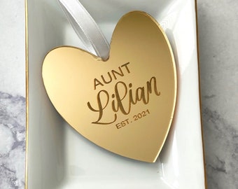 Personalized Aunt Ornament - Heart Shaped Acrylic Ornament - Gift for New Aunt - New Aunt Ornament - Promoted to Aunt - Aunt Christmas Gift