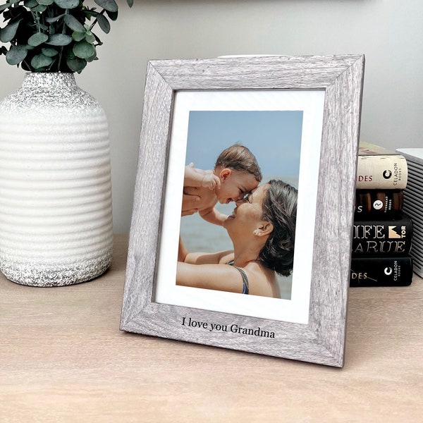 I love you Grandma - Grandma Birthday Gift from Grandkid - Personalized Grandma Picture Frame - Engraved Wood Picture Frame