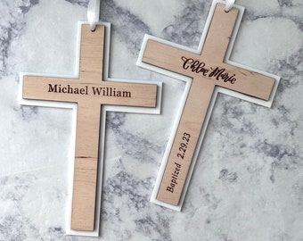 Baptism Wall Cross - Personalized Boy or Girls Baptism Cross - Wood Engraved Cross - Gift for Godson Baptized - Dedication Cross Gift