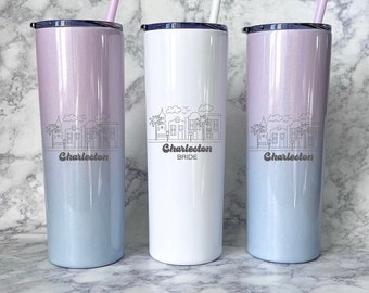 Charleston Bachelorette - Personalized Tumbler Bachelorette Party - Rainbow Row - Girls Trip Cups - Cheers to Charleston - Charleston Party