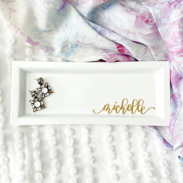 Personalized Jewelry Dish - White & Gold Jewelry Tray - Bridesmaid Ring Dish - Custom Trinket Tray - Monogram Bridesmaid Gift