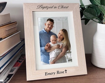 Personalized Baptism Picture Frame: Engraved Wood Christening Gift