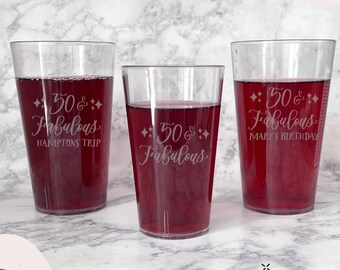 50 & Fabulous - Birthday Party Plastic Cups - Engraved Cups - Girls Birthday Trip - 50th Birthday Party Cups - 50th Birthday Decorations