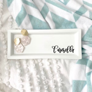 Personalized Ceramic Jewelry Tray: Calligraphy Ring Dish, Vanity Organizer