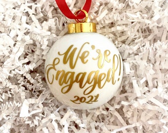 Engagement Ornament | 2.5" Champagne Christmas Ornament | Just Engaged Gift- Wedding Ornament- Engaged Ornament