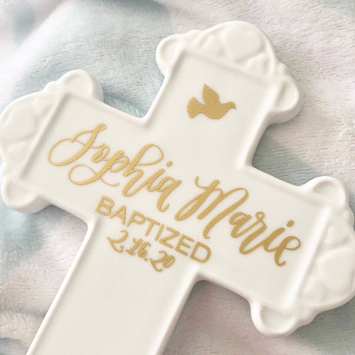 Personalized Baptism Cross Girl Baptism Wall Cross White Etsy