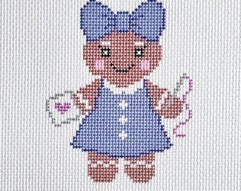 Gingerbread Stitcher Needlepoint Canvas | Christmas Ornament Needlepoint | 13 Mesh Printed Canvas