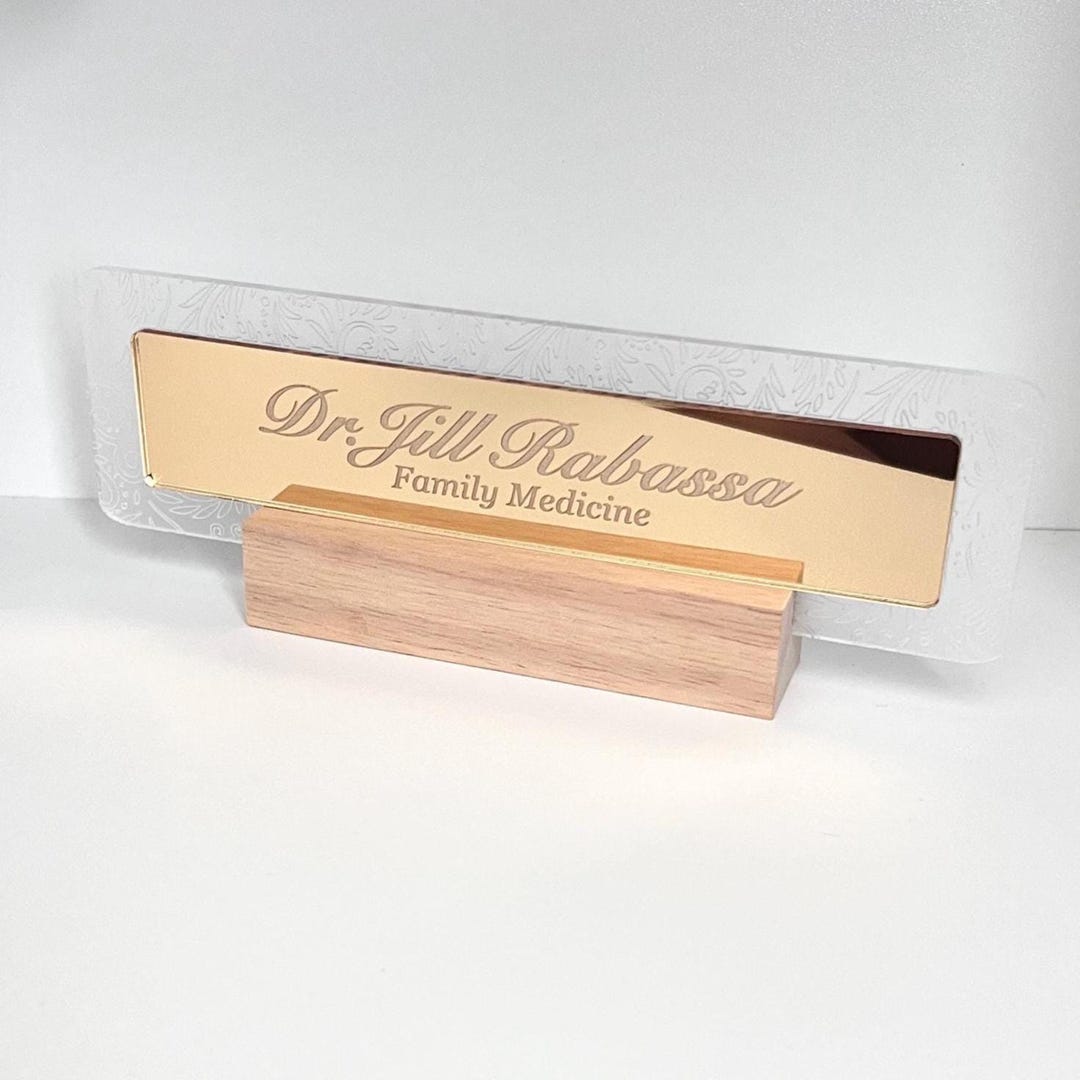 Personalized Doctor Name Plate: Custom Acrylic Desk Sign With Wood Base ...