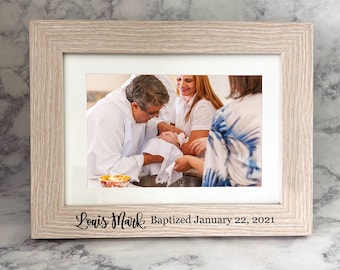 Baptism Gift from Godmother - Godson Baptism Gift - Personalized Baptism Picture Frame - Engraved Wood Photo Frame - Boy Baptism