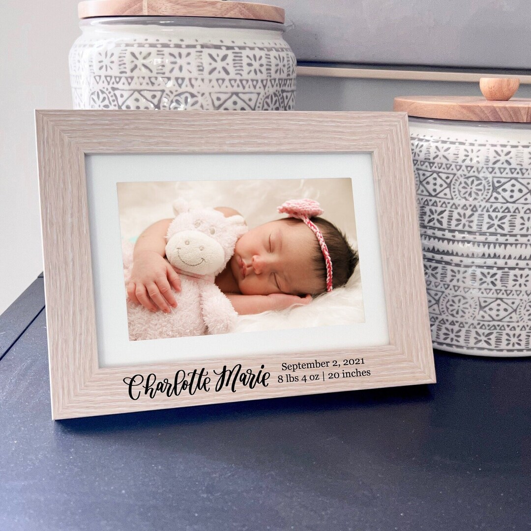 Baby Picture Frame Personalized Engraved Wood Photo Frame Birth Stats