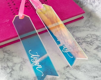 Personalized Acrylic Bookmark: Engraved Rainbow Gift for Book Lovers