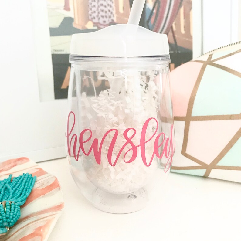 Personalized Tumbler with Lid and Straw Plastic Wine Tumbler Etsy