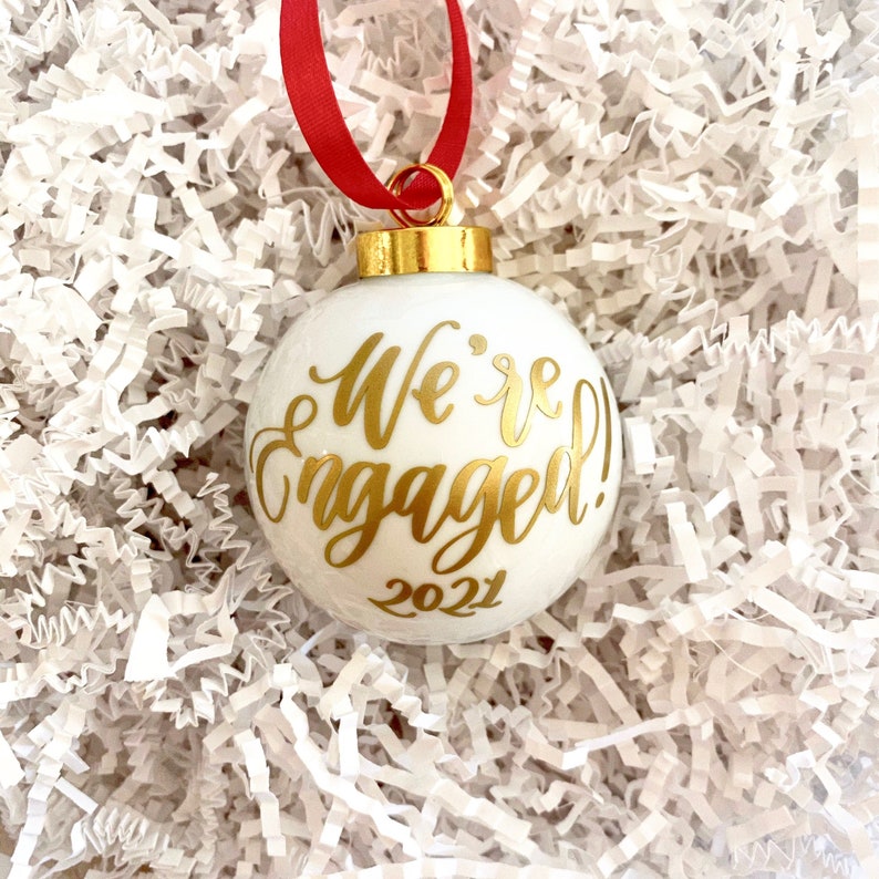 Engagement Ornament 2.5 Champagne Christmas Ornament Just Engaged Gift Wedding Ornament Engaged Ornament image 1