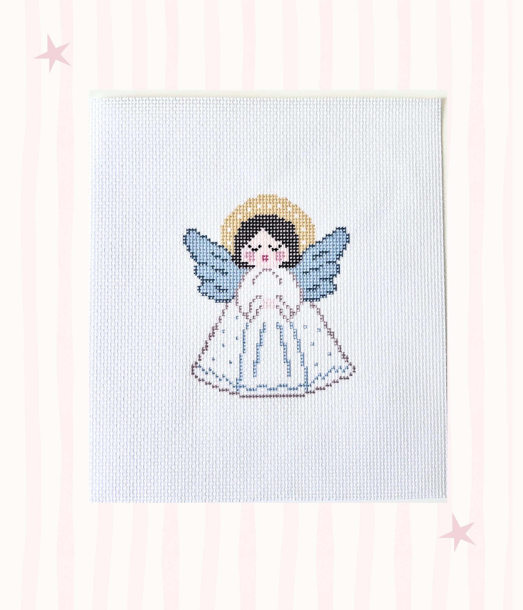 Singing Angel Needlepoint Canvas, Christmas Angel Ornament Design, Religious Needlepoint Ornament, 13 Mesh Printed Canvas