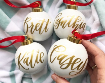 Personalized Calligraphy Ornament | Bridesmaid Gift, White Glass