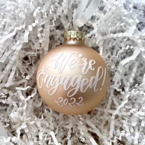 Engagement Ornament 2.5 Champagne Christmas Ornament Just Engaged Gift Wedding Ornament Engaged Ornament Champagne & White