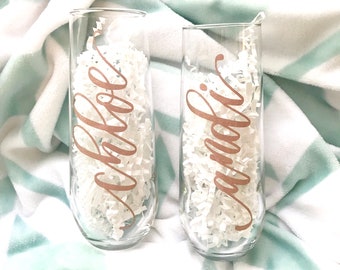 Bridesmaid Champagne Flutes - Personalized Champagne Flutes - Bridesmaid Proposal - Stemless Champagne Flutes - Rose Gold Flutes