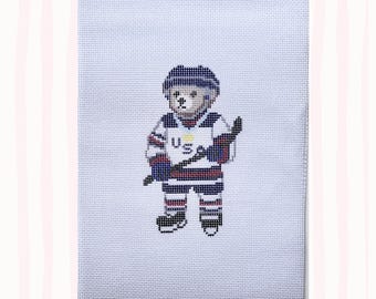 Broderie sur toile USA Hockey Bear | Ornement de hockey olympique
