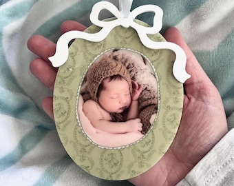 Newborn Photo Ornament - Personalized Baby Keepsake Gift New Mom