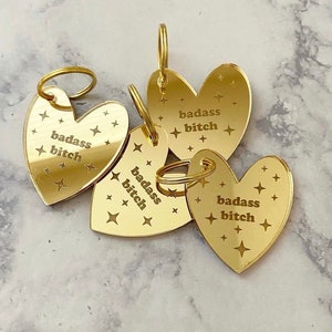 Motivational Keychain Gift for Friend - Engraved Acrylic Heart Keychain – Badass Bitch Affirmation