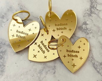 Motivational Keychain Gift for Friend - Engraved Acrylic Heart Keychain – Badass Bitch Affirmation