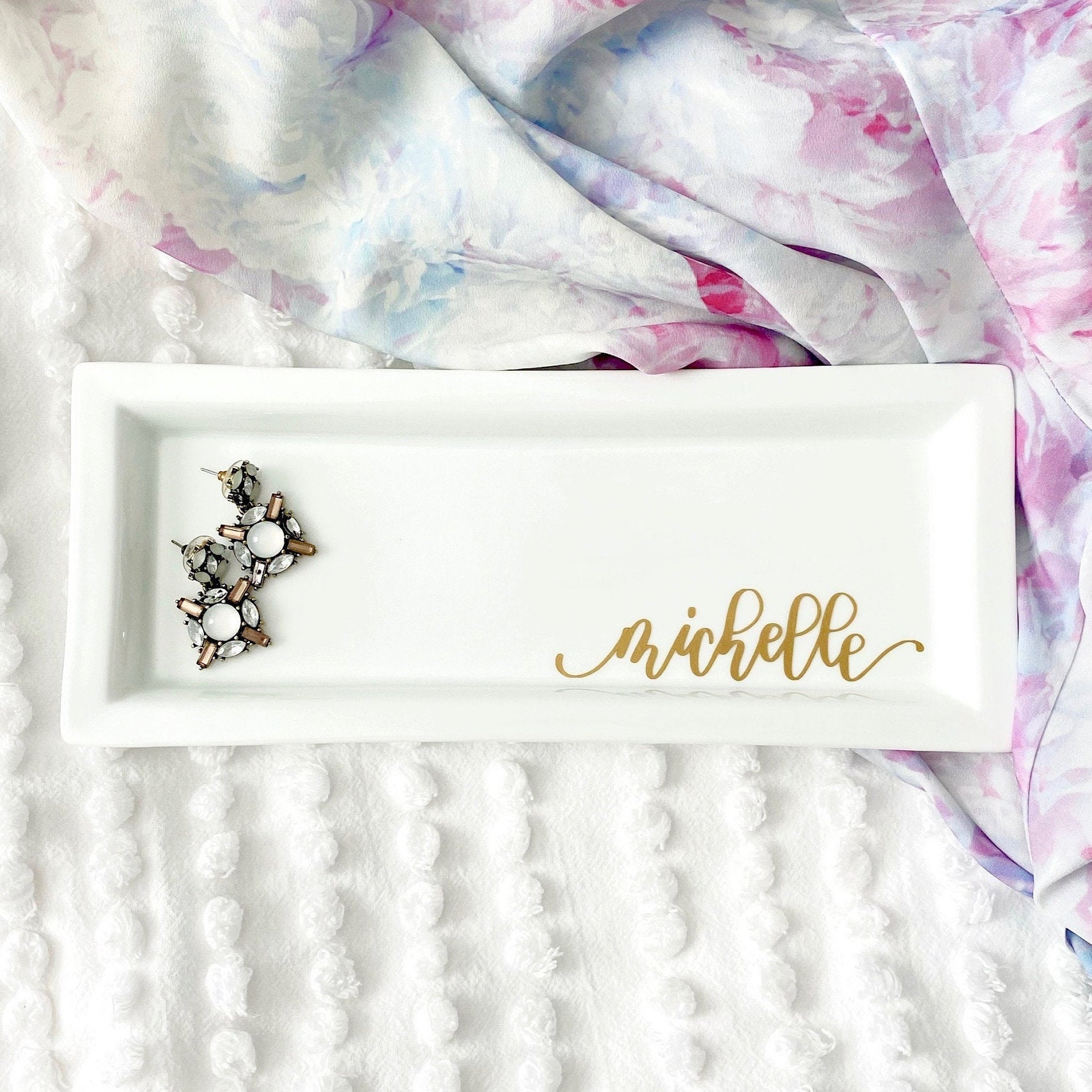 Personalized Jewelry Dish White & Gold Jewelry Tray Etsy