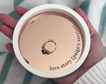 Love Story Ring Dish - Taylor Engagement Ring Dish Personalized - Rose Gold Acrylic Jewelry Tray