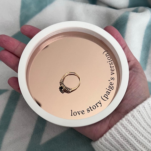 Love Story Ring Dish - Taylor Engagement Ring Dish Personalized - Rose Gold Acrylic Jewelry Tray