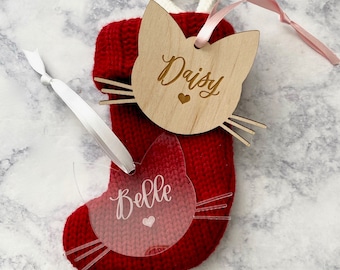 Personalized Cat Ornament: Custom Engraved Pet Name, Acrylic or Wood