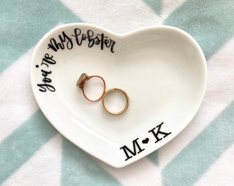 Porte-bagues coeur personnalisé - Plateau à bijoux en porcelaine « You're my Lobster »