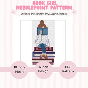 Book Girl Needlepoint Chart - Bookish Ornament Digital Download