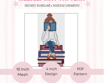 Book Girl Needlepoint Chart - Bookish Ornament Digital Download