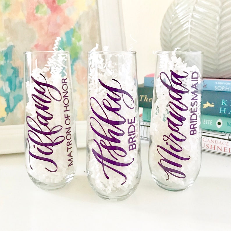 Bridesmaid Champagne Flutes. Personalized Bridal Party Flutes. Etsy