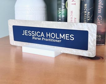 Personalized Nurse Practitioner Desk Name Plate: Glitter Acrylic Office Sign