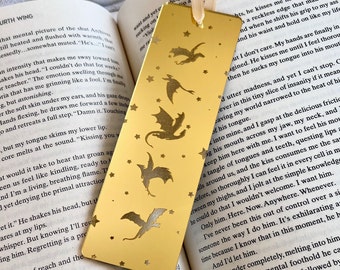 Dragon Bookmark - Gold Acrylic Dragons Flying Bookmark - Romantasy Book Lover Gift - Dragon Rider - Fantasy Bookclub Gift - Fourth Wing