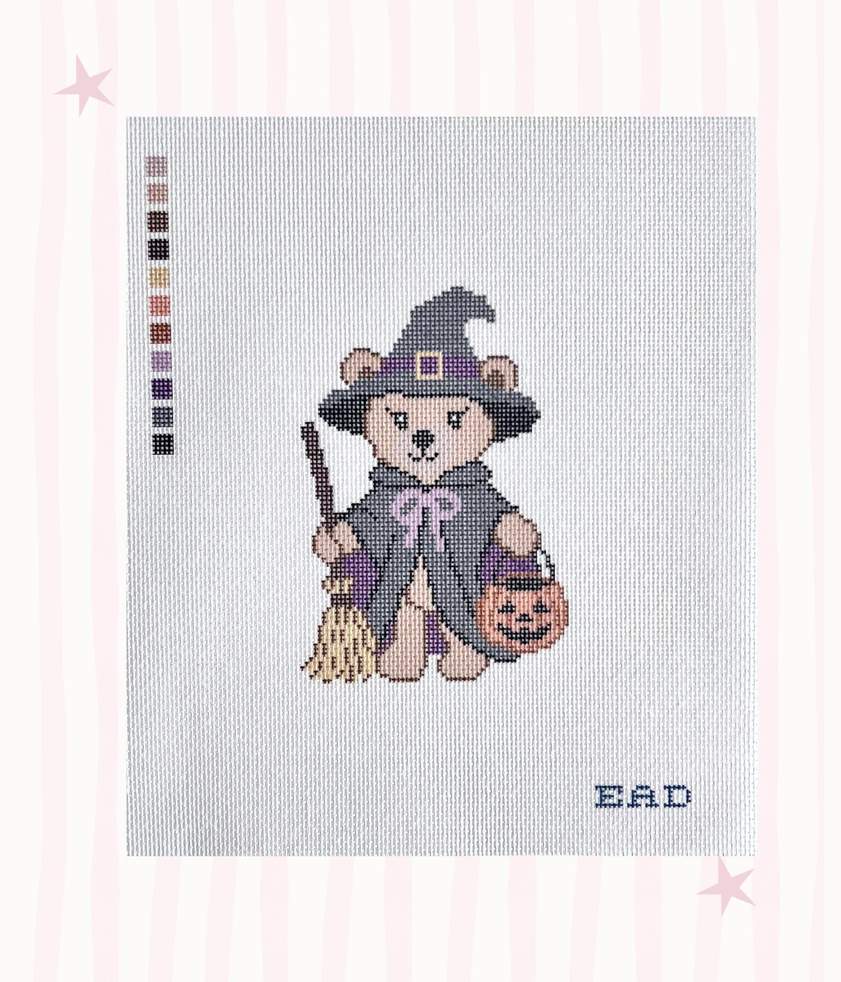 Halloween Bear Needlepoint Canvas - Witch Bear Needlepoint - Halloween Needlepoint - 18 Mesh Printed Canvas - Trick or Treat Bear