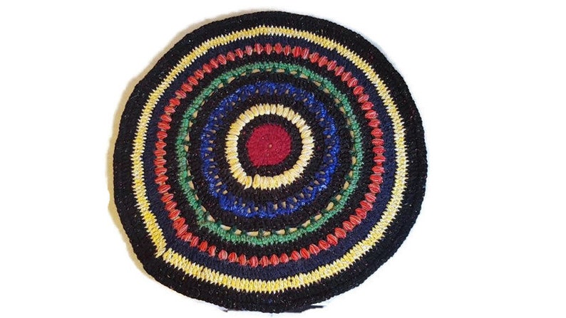 doily rug pad rustic home bohemian meditation eclectic accent rug mandala yoga mat Black rainbow rug small round doily crochet floor mat