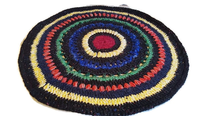 doily rug pad rustic home bohemian meditation eclectic accent rug mandala yoga mat Black rainbow rug small round doily crochet floor mat