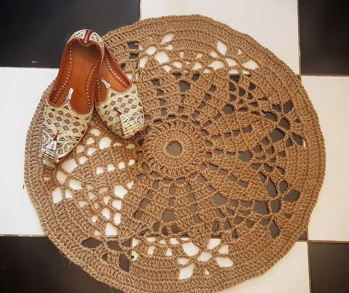 Faserjute-Hanf-Teppich Häkeln rund Begrüßungs-Fußmatte | Etsy