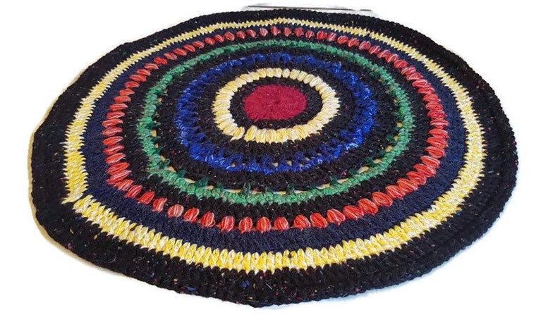 doily rug pad rustic home bohemian meditation eclectic accent rug mandala yoga mat Black rainbow rug small round doily crochet floor mat