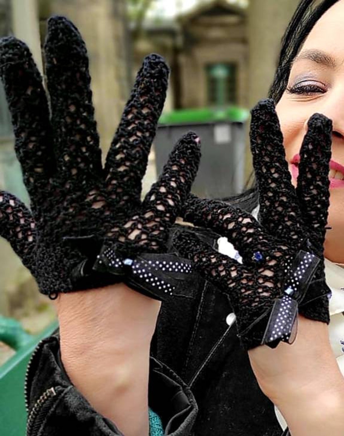 Black Crop Finger Gloves Sexy Lace Half Hand Gloves Crochet Etsy
