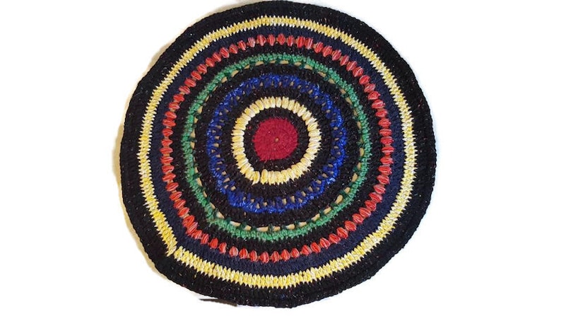doily rug pad rustic home bohemian meditation eclectic accent rug mandala yoga mat Black rainbow rug small round doily crochet floor mat