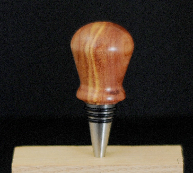 Cedar Turned Wood Handle SS Bottle Stopper w gift tube