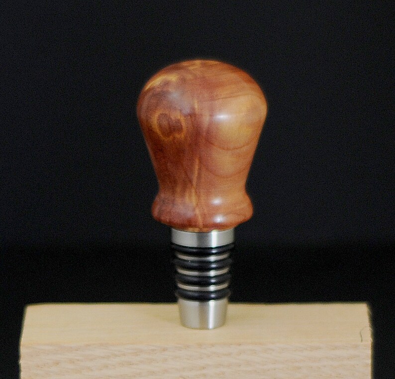 Cedar Turned Wood Handle SS Bottle Stopper w gift tube