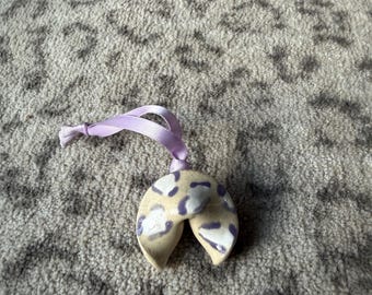 Fortune Cookie Christmas tree ornament purple and white